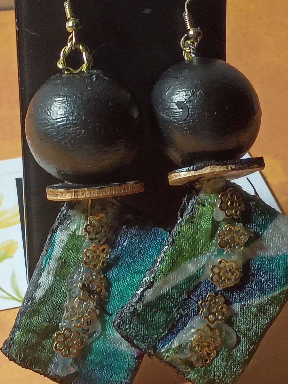 Handcrafted Black & Green Fabric Drop Earrings - Artisan Women Jewelry